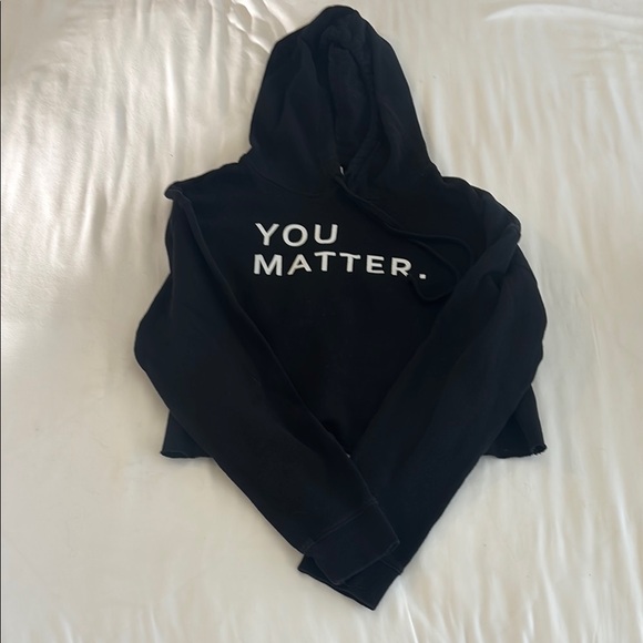 Sweaters - Black Crop Hoodie with 'You Matter' Print